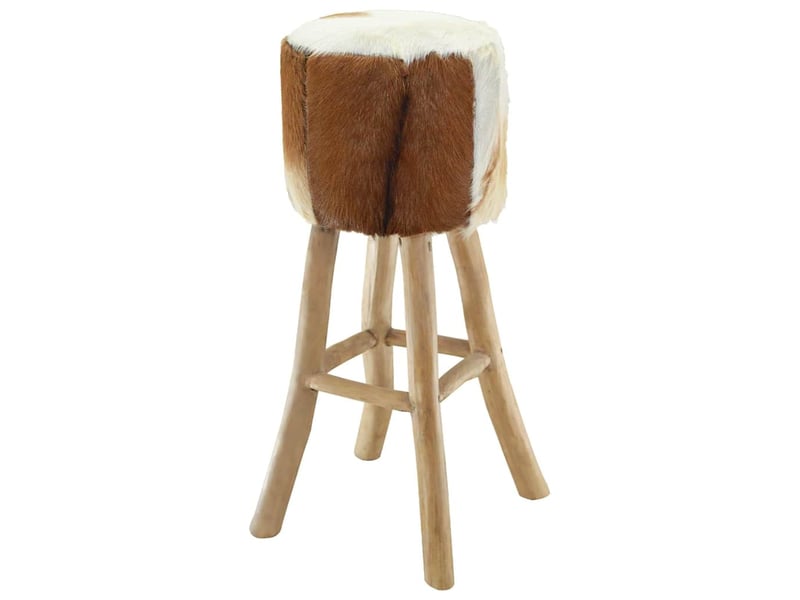 Tabouret de bar, chaise de bar cuir de chèvre et bois de teck solide shl5106  - Conforama A