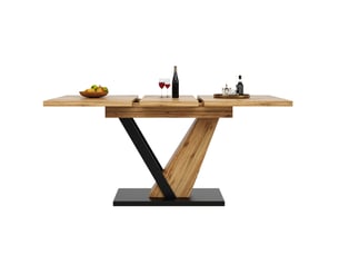 Table à manger extensible 120 à 160x75x75,5 cm, mdf et métal, effet bois