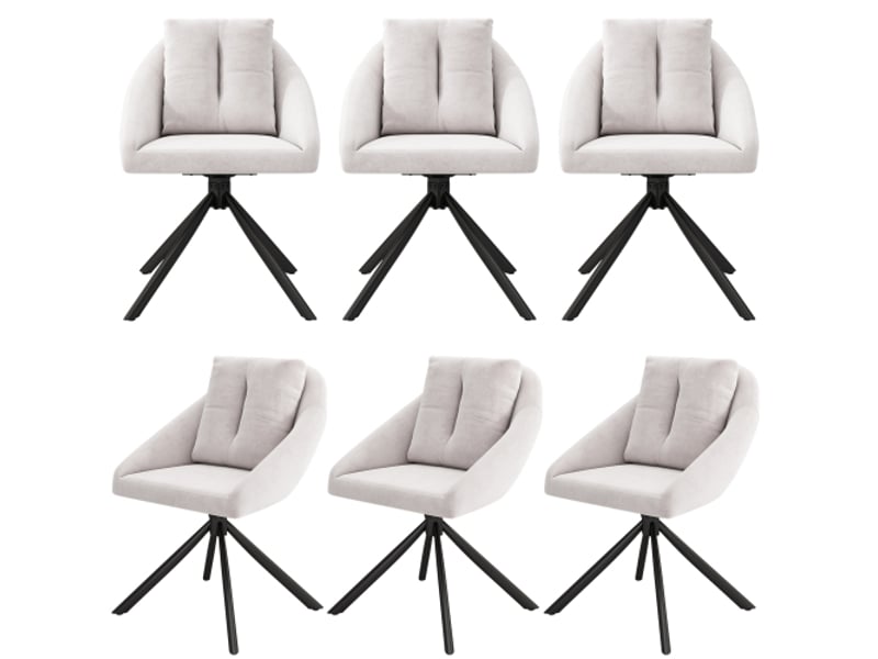  Lot de 6 chaises de salle à manger, chaise beige, pivotantes, en tissu velours  - Conforama A