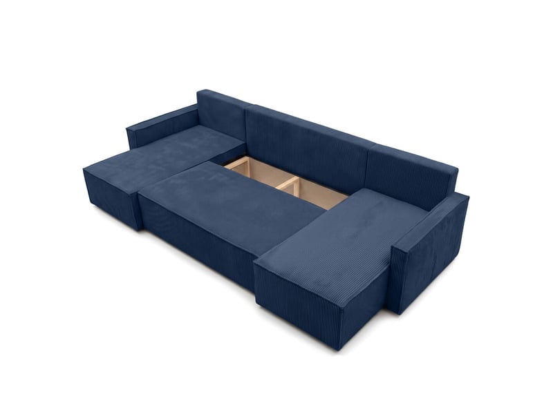  Farah - canapé d'angle panoramique convertible 6 places accoudoirs slim en velours cotelé  - Conforama D