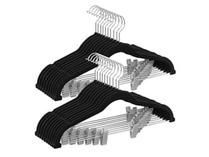 Lot de 12 cintres en velours porte-pantalons longueur 425 cm pinces amovibles antiglisse gain de place modèle adulte pour costumes manteaux haut à bretelles noir 12_0006176
