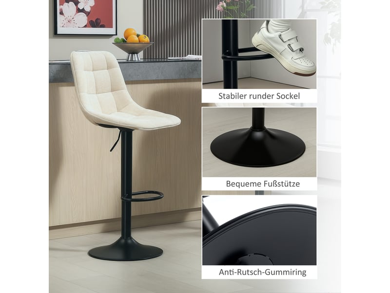  Lot de 2 tabourets de bar beige rembourrés - pivotants et réglables, cadre acier, effet chenille  - Conforama D