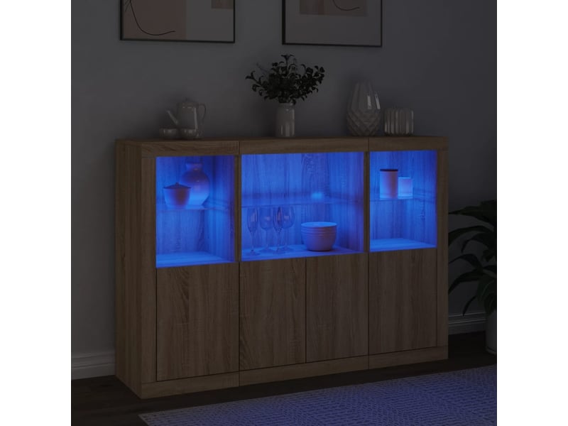  Buffets avec lumières led 3 pcs - bahut - meuble de rangement chêne sonoma bois d'ingénierie  - Conforama C
