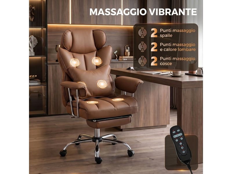  Fauteuil de bureau massant et vibrant à 6 points, marron  - Conforama E