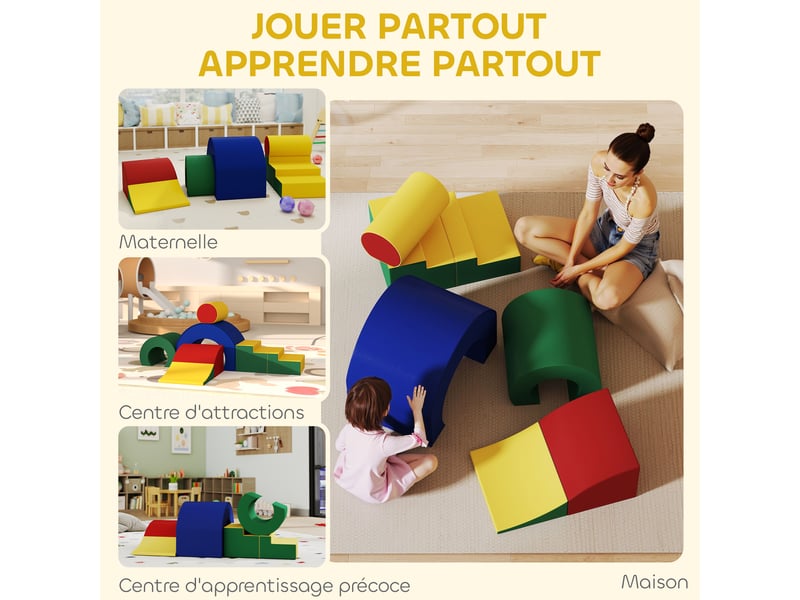  Parcours motricité enfants jouets d'escalade modulable 5 briques géantes en mousse 181 x 39 x 44 cm multicolore  - Conforama W