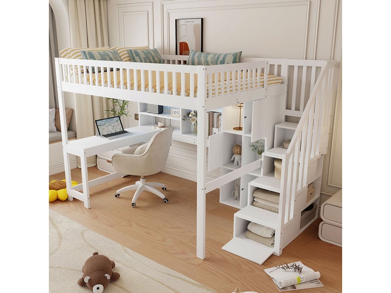  Lit mezzanine 140x200cm coloris blanc led pin lit enfant blanc - Conforama E