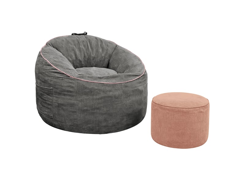  Fauteuil poire modenvie ergonomique gris avec poche de rangement et pouf cylindrique assorti  - Conforama A