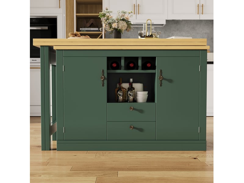  Table de bar extensible 120x40x76 cm pivotante à 360° avec rangement mdf vert antique  - Conforama C