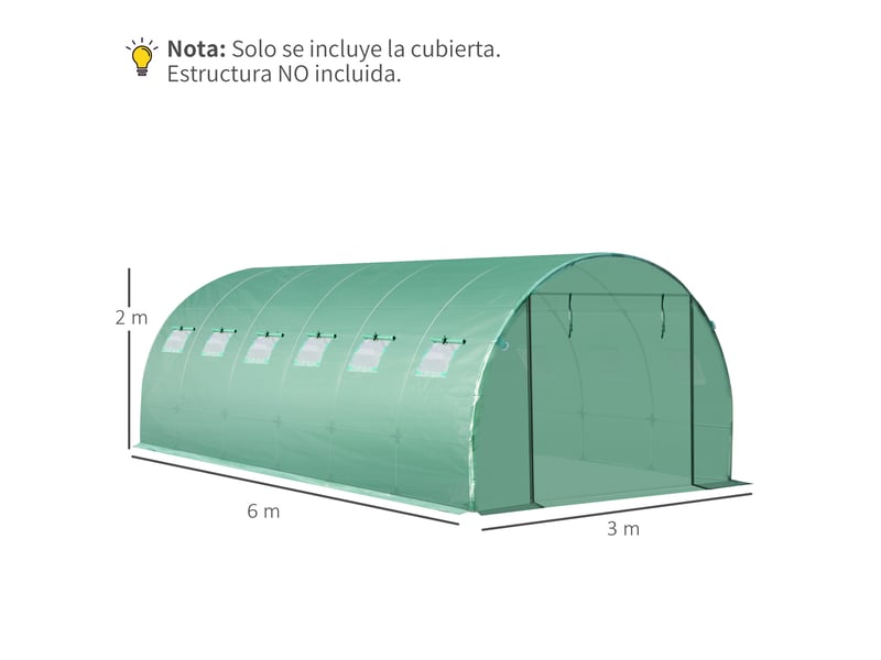  Bâche de rechange pour serre tunnel 600 x 300 x 200 cm avec 12 fenêtres, verte  - Conforama E