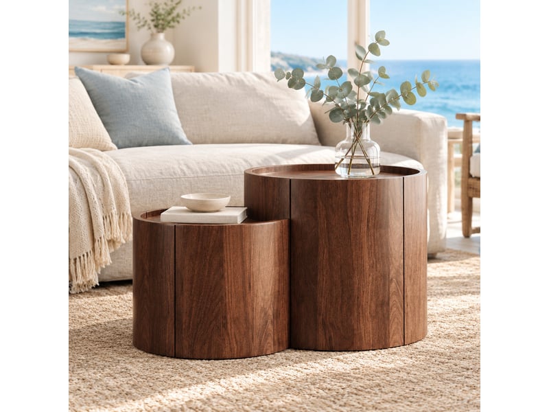  Table basse à tiroirs et portes incurvées, avec rangement, plateaux décalés, moderne, noyer, 77,5 × 47,5 × 40 cm  - Conforama B