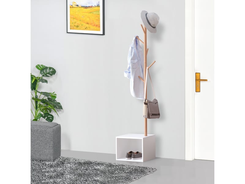  Porte-manteau moderne en forme d'arbre avec rangement pour chaussures, 6 crochets pour suspendre vêtements, sacs, couloir, entrée, 40 x 30 x 180 cm  - Conforama D