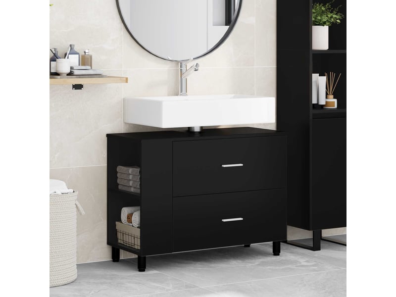  Unité de vanité de salle de bain, meuble de rangement noir 80x35x60 cm  - Conforama B