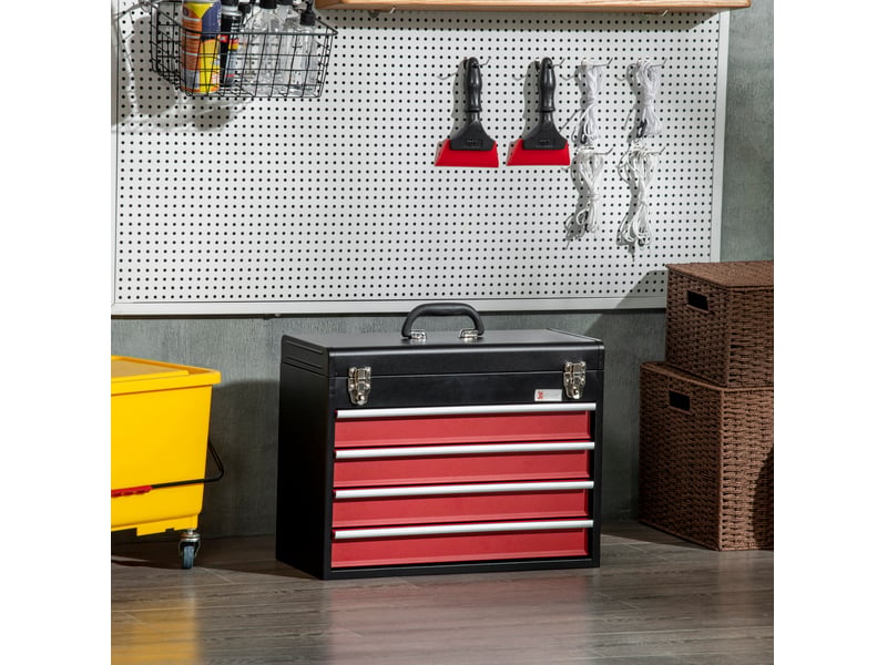  Boîte à outils 4 tiroirs 51 x 22 x 39,5 cm noir et rouge, acier, rangement verrouillable portable  - Conforama B
