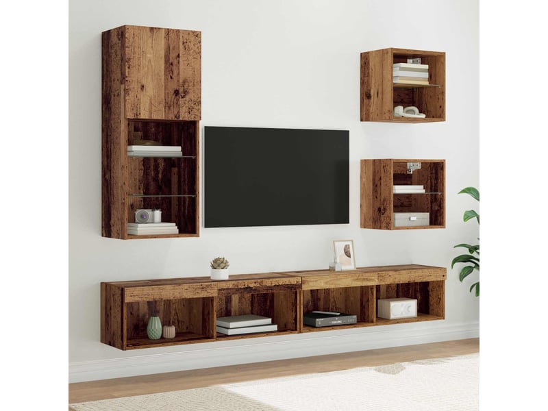 Meuble tv - unités murales tv avec led 5 pcs bois ancien 100 x 30 x 30 cm - Conforama B