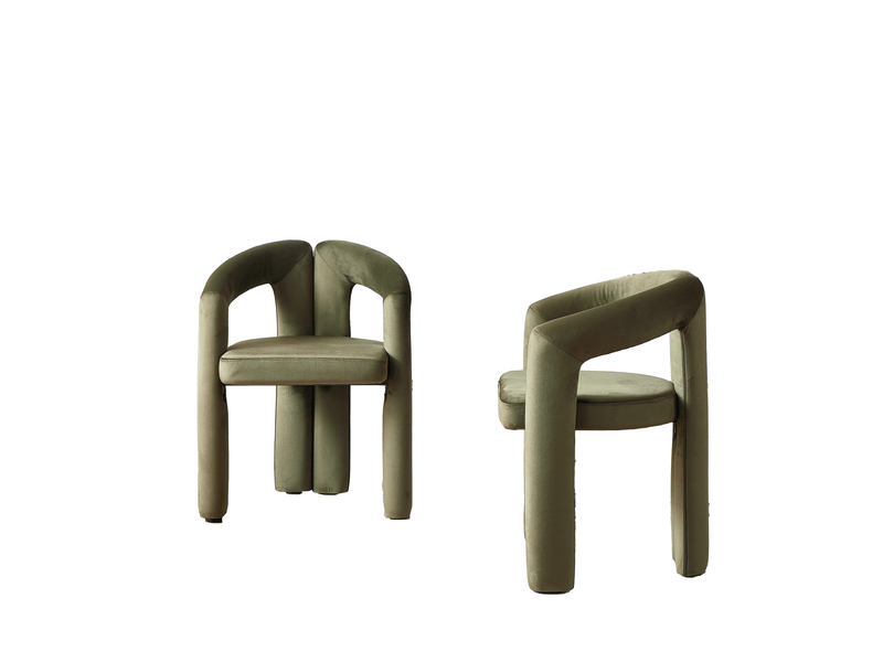  Lot de 2 chaises de salle à manger avec accoudoirs, mousse, tissu couleur vert, design moderne  - Conforama A