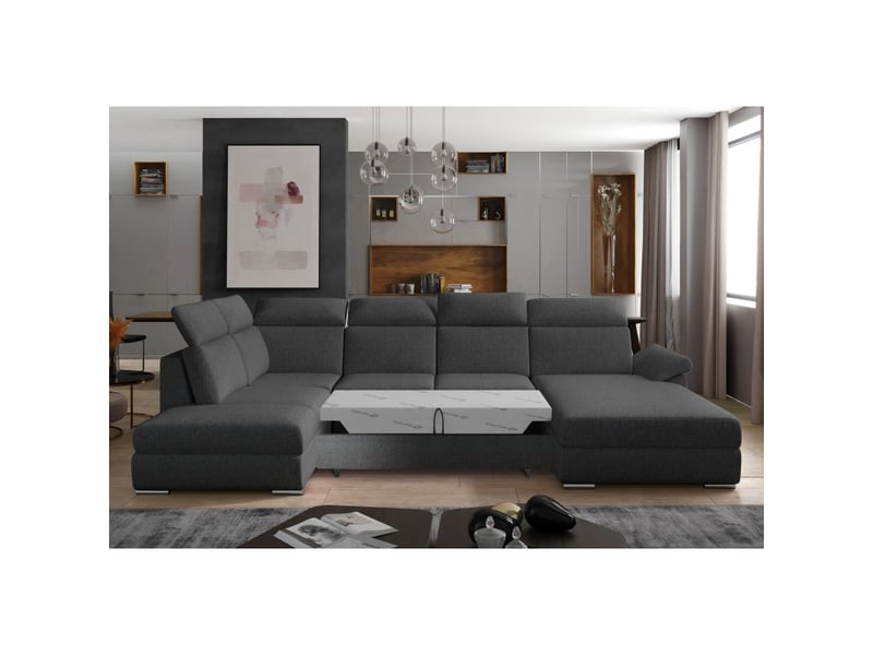 Canapé panoramique convertible majesta 5 places gris foncé – angle droit – version 2 - Conforama D