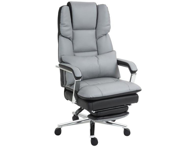  Chaise de bureau ergonomique inclinable 160° avec repose-pieds - lpospi - hauteur réglable, simili cuir - gris  - Conforama A