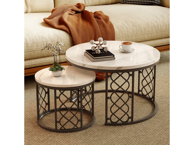  Table basse gigogne 2 pièces effet marbre, structure en métal homvra  - Conforama B
