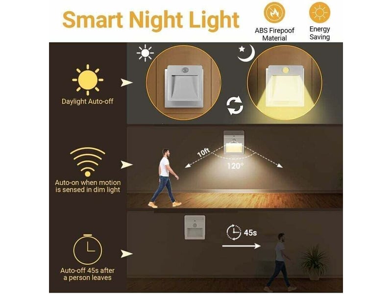  Lot de 2 veilleuses led prises, détecteur de mouvement, luminosité et température réglables pour chambre  - Conforama D