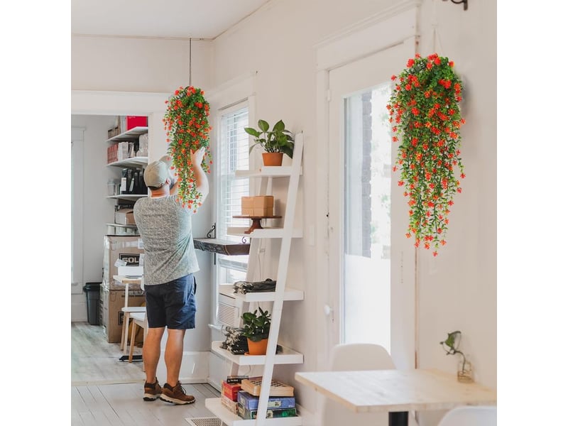  Lot de 3 plantes suspendues d’extérieur – fleurs artificielles résistantes aux uv pour décoration murale, jardin et mariage  - Conforama E