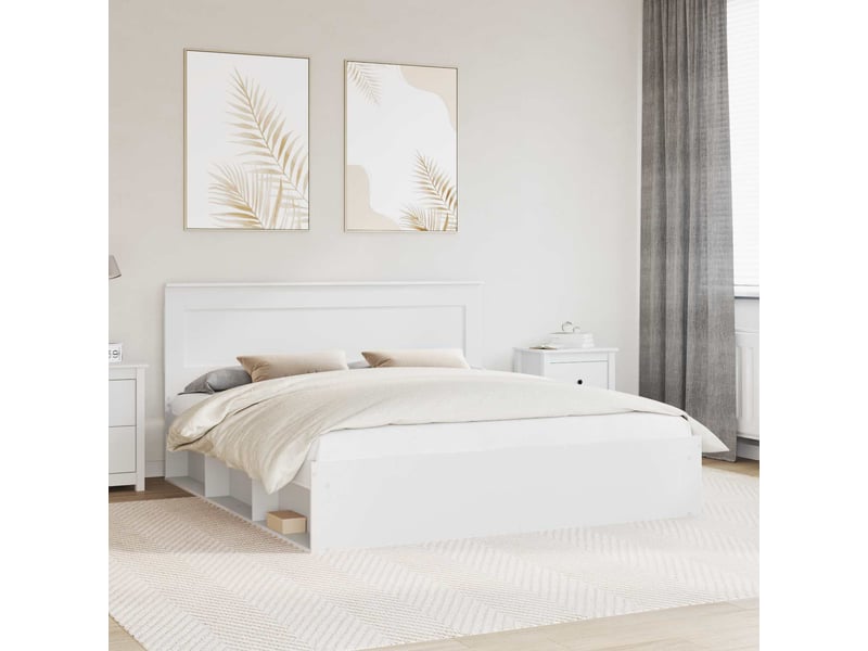 Lit adulte ; lit double ; cadre de lit avec tête de lit blanc 200x200 cm pin massif - Conforama B