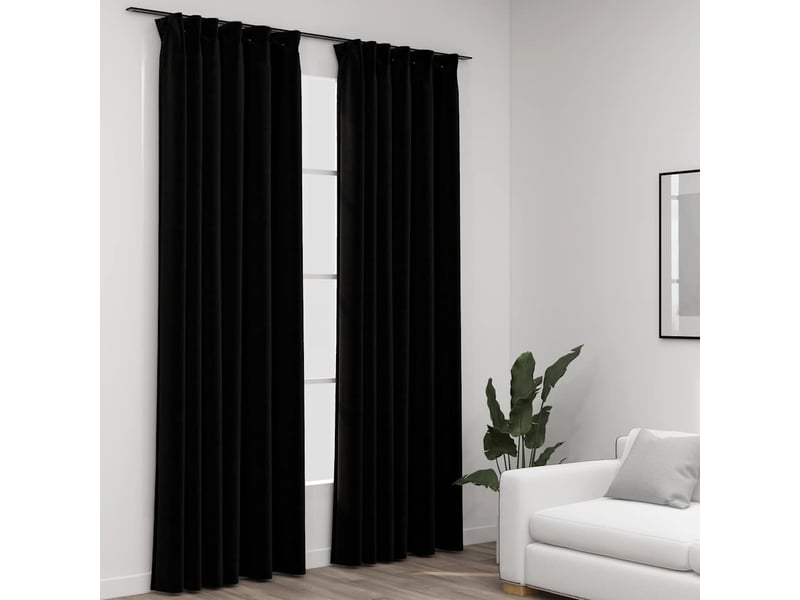  Lot de 2 rideaux occultants, rideaux black-out aspect lin avec crochets noir 140x245cm cf44517  - Conforama B