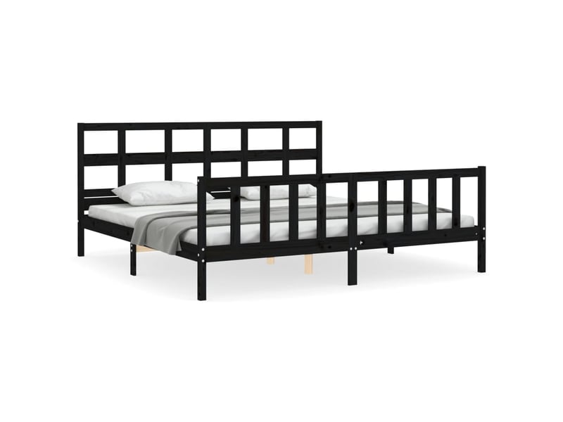 Lit double- lit adulte - cadre de lit sans matelas noir 200x200 cm bois massif de pin - Conforama A