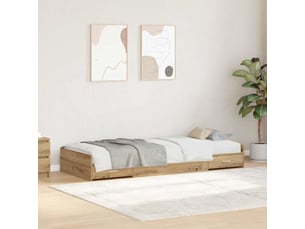 Lit adulte, lit simple, cadre de lit chêne artisanal 90x200cm bois d'ingénierie cf5709