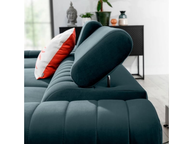 Canapé d'angle gauche bleu canard convertible 3 places jayson couchage spacieux - Conforama C