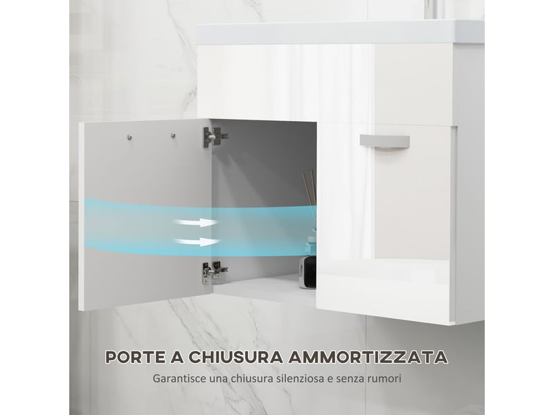  Meuble vasque suspendu avec lavabo, 2 portes amorties, blanc brillant, 61 x 40 x 50 cm  - Conforama W