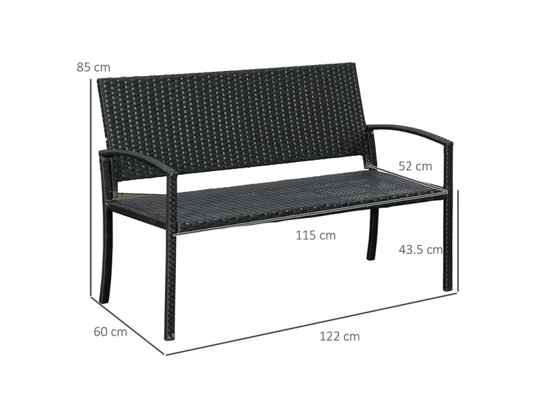  Banc de jardin 2 places noir en résine tressée, structure en acier, avec dossier pour terrasse et détente  - Conforama C