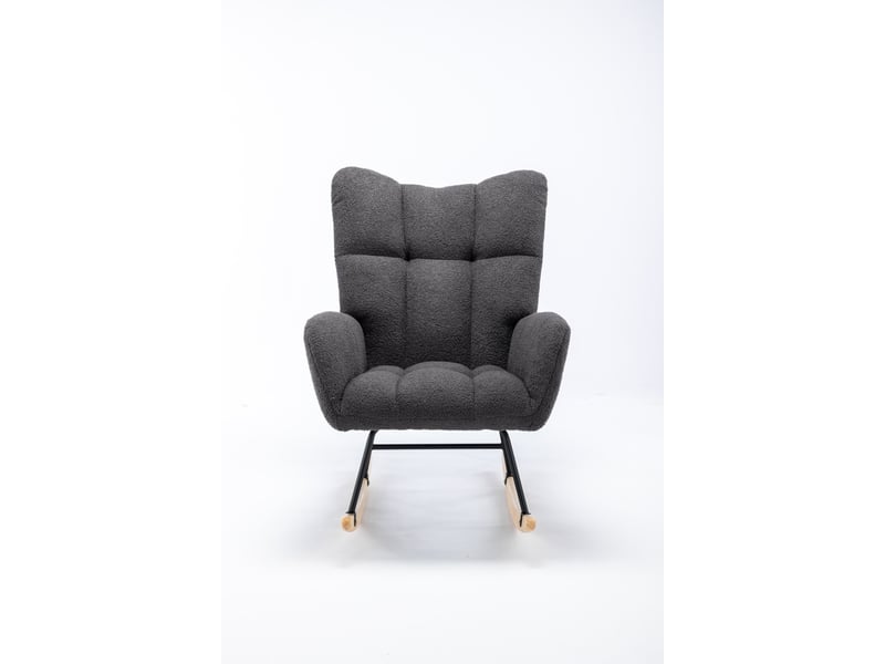 Fauteuil à bascule ergonomique avec dossier enveloppant et poche latérale, en tissu bouclette gris - Conforama A