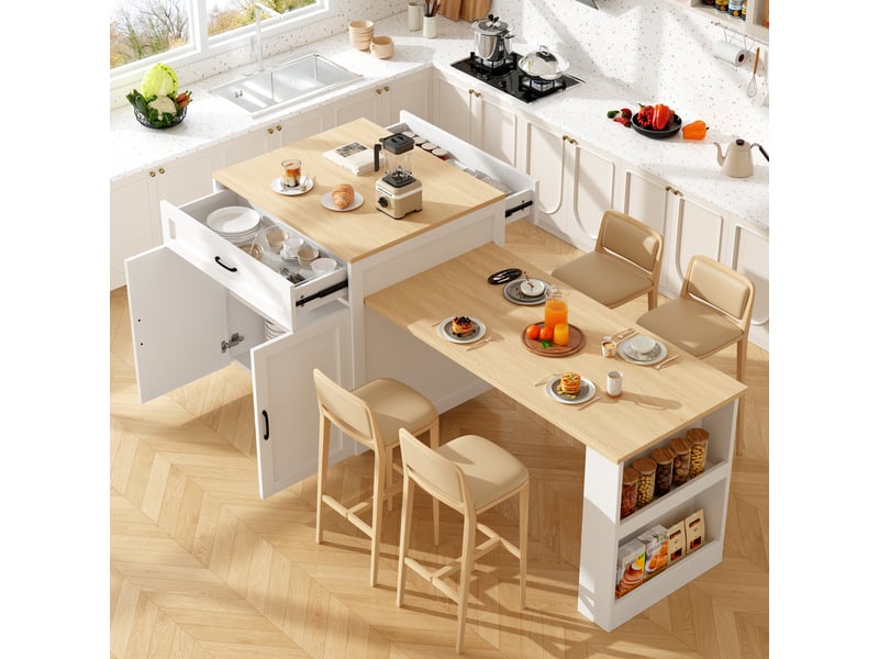 Îlot de cuisine 2 portes 2 tiroirs coloris blanc mdf table de bar blanc - Conforama D