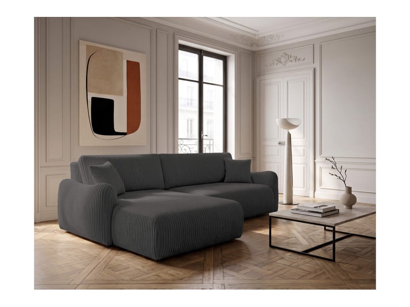 Apoline - canapé d'angle réversible convertible 4 places avec coffre en velours côtelé épais - Conforama B