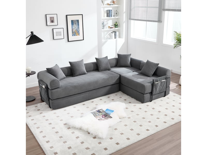  Canapé d'angle droit convertible 4 places tissu gris canapé d'angle gris - Conforama B