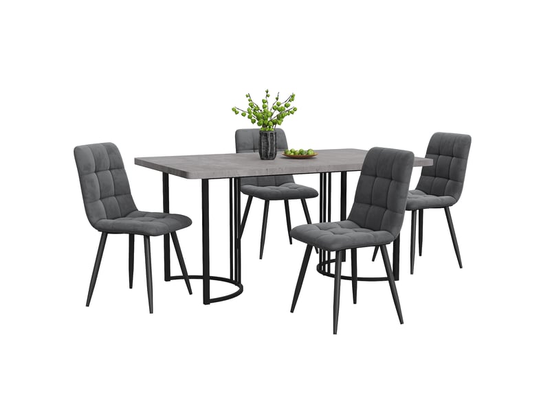  Ensemble table et 4 chaises 140x80x75 cm effet marbre gris  - Conforama A