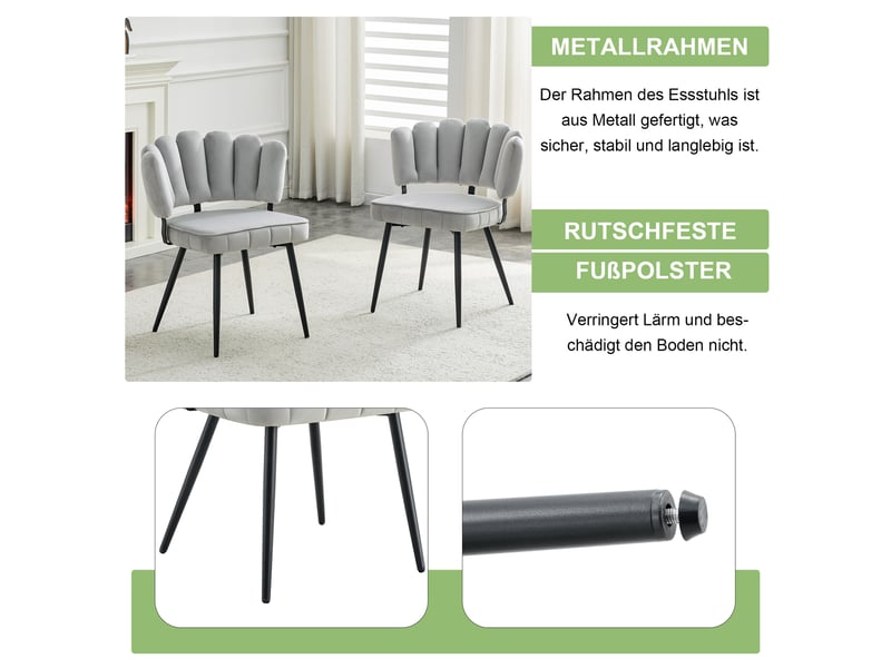  Lot de 2 chaises de salle à manger,60x48x80 cm,velours,gris clair et noir  - Conforama E