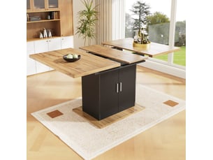 Table extensible (110)140×70x76cm avec espace de rangement, design à double porte, polyvalente, mdf, naturel et noir