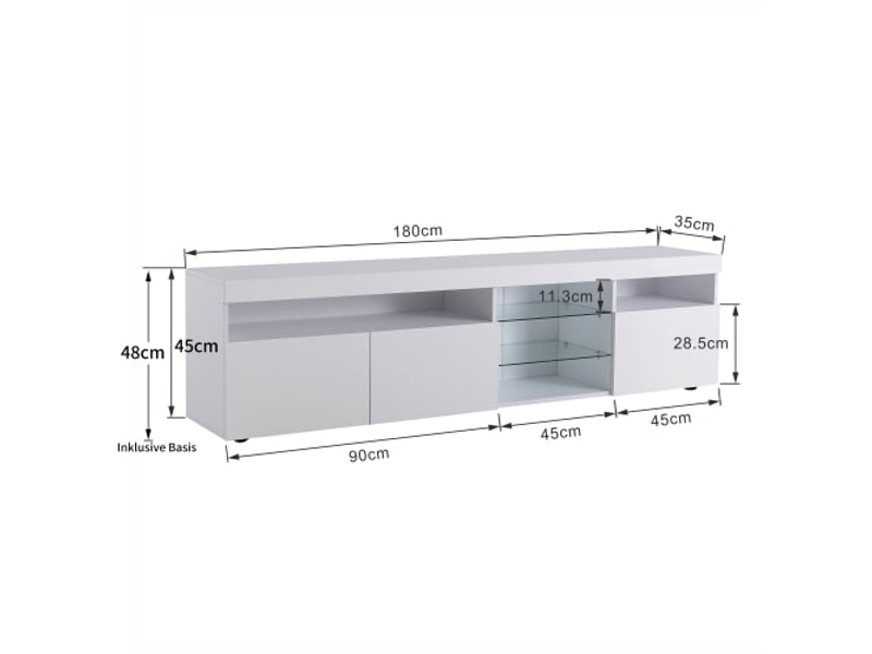  Meuble tv blanc 180 cm avec panneau rétroéclairé et leds multicolores – design moderne pour salon  - Conforama C