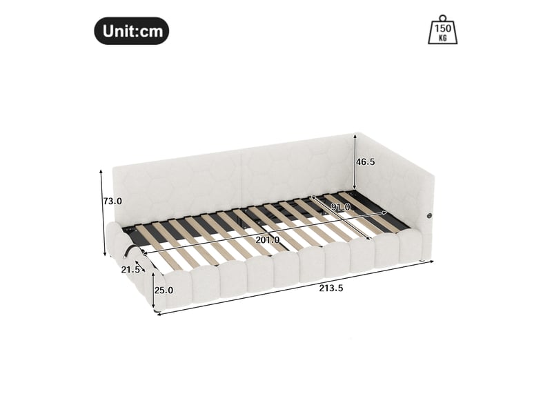  Lit de jour 90x200 velours blanc - lit coffre hydraulique avec led multicolore et ports usbtype-c  - Conforama C