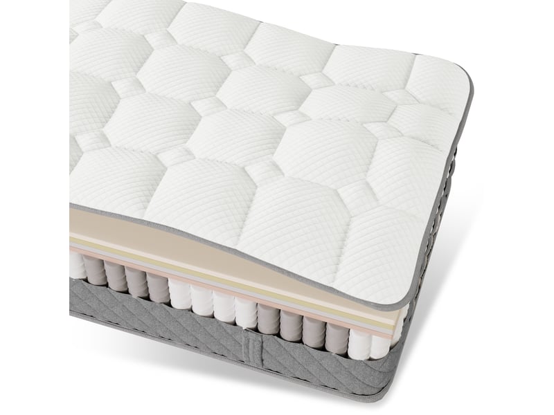  Lit coffre enfant 90x200 cm en similicuir beige, lit simple avec rangement et tête de lit à motifs, matelas inclus  - Conforama E