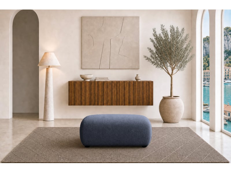  Cassis - pouf en tissu chenille bleu 105x57x40  - Conforama D