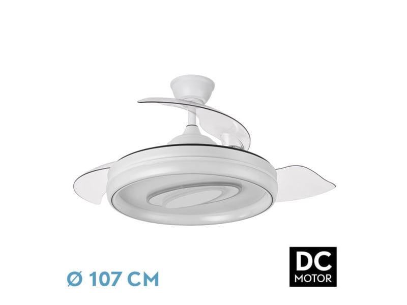  Fabrilamp maracana plafonnier ventilateur led 57 w, 5980 lm, moteur dc, 3 pales rétractables, ø 107 cm, blanc 242791301 - Conforama A
