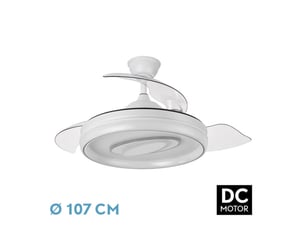 Fabrilamp maracana plafonnier ventilateur led 57 w, 5980 lm, moteur dc, 3 pales rétractables, ø 107 cm, blanc
