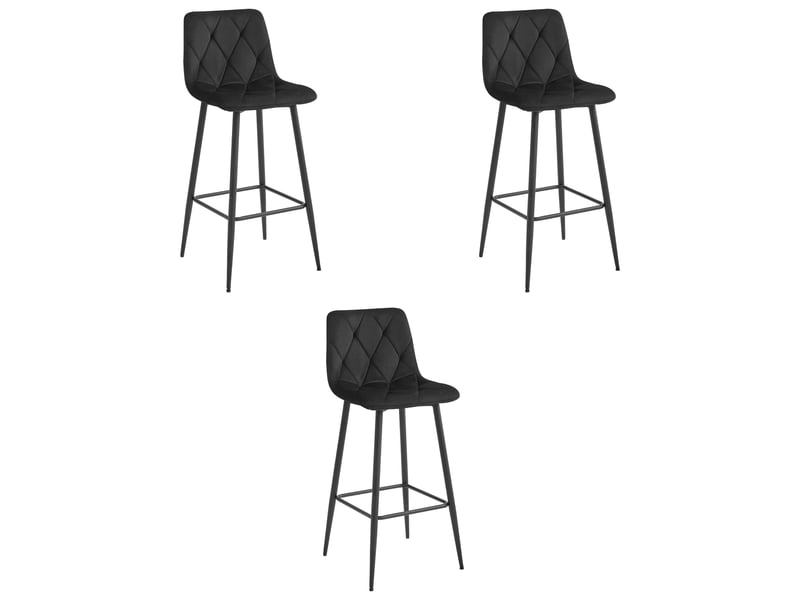  Tabouret de bar - leobert - nado - velours noirpieds noirs - lot de 3  - Conforama A