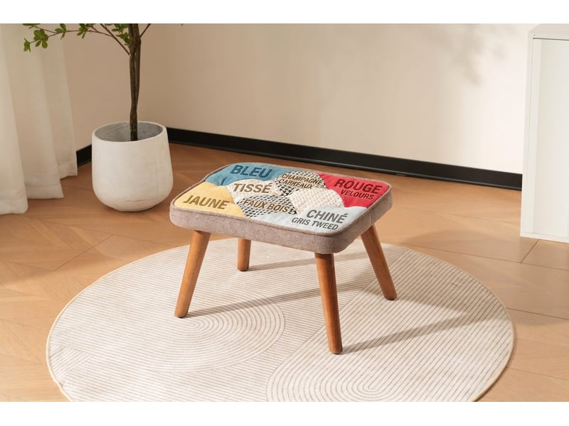  Fauteuil à bascule avec repose-pieds patchwork coloré pieds bois  - Conforama D