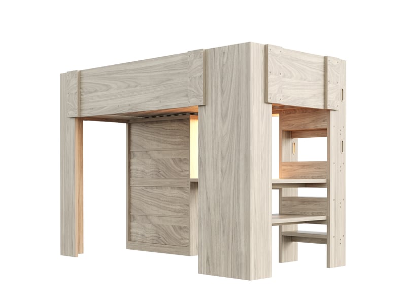 Lit mezzanine enfant 90x200 cm bois naturel, bureau, armoire, étagères et éclairage led IKSETERA TRADING LTD - Conforama D