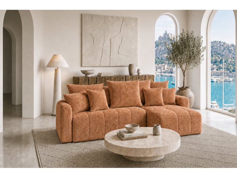  Cassis - canapé d'angle convertible tissu chenille 3 places terracotta  - Conforama B