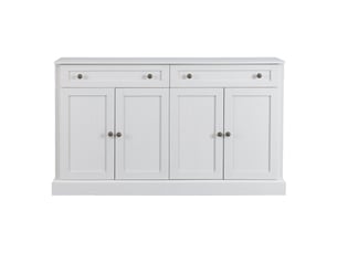 Grand buffet 4 portes et 2 tiroirs 150 x 40 x 86 cm, étagères réglables, blanc antique