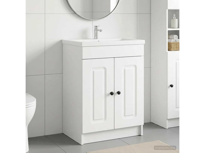  Armoire sous évier de salle de bain, meuble de rangement blanc 56x37.5x81 cm shl9337  - Conforama B